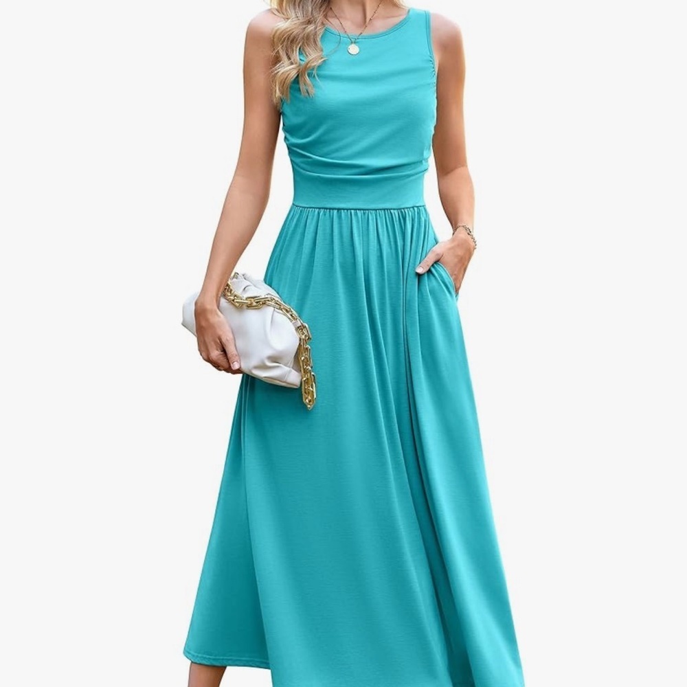 NWT GRACE KARIN Women's Summer Sleeveless Ruched Flowy Maxi Dress